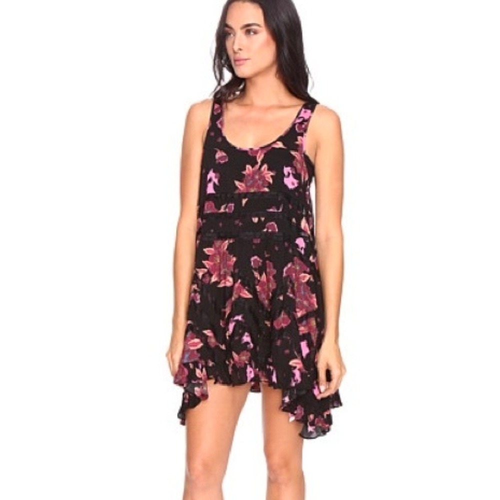 Free People Womens S Intimately Slip Dress Black Pink Floral Lace Boho Tunic